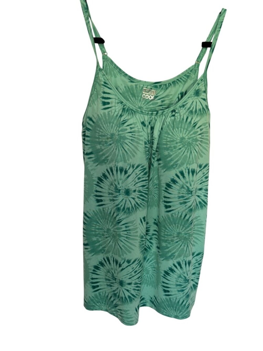 32 Degrees Tank Top Built in Bra Green Tie Dye Adjustable Womans L